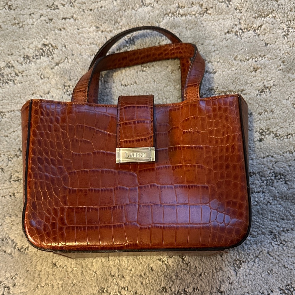 Brown Crocodile-Embossed Satchel